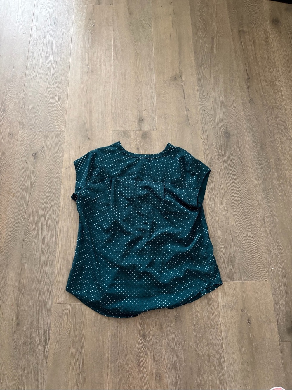 fun 2 fun Teal Polka Dot Cap-Sleeve V-Neck Blouse - Picture 2 of 5